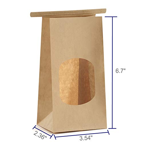 BagDream Bakery Bags with Window 50Pcs 3.54x2.36x6.7 Inches Small Paper Bags Tin Tie Tab Lock Bags Brown Window Bags, Coffee Bags, Cookie Bags, Treat Bags