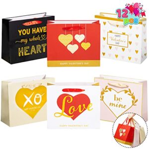 joyin 12 valentine’s day paper gift bags 9″x7.5″x3.5″with handle, paper wrapping kraft bags for funny gift giving novelty gift exchange gift wrapping valentines gift bags party favors (gold)