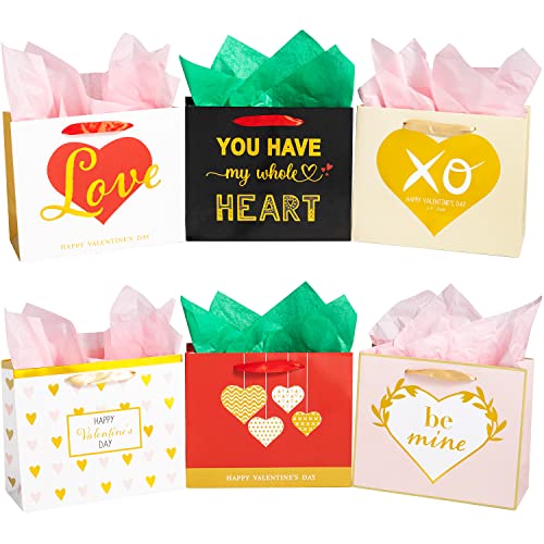 JOYIN 12 Valentine's Day Paper Gift Bags 9"x7.5"x3.5"with Handle, Paper Wrapping Kraft Bags for Funny Gift Giving Novelty Gift Exchange Gift Wrapping Valentines Gift Bags Party Favors (Gold)