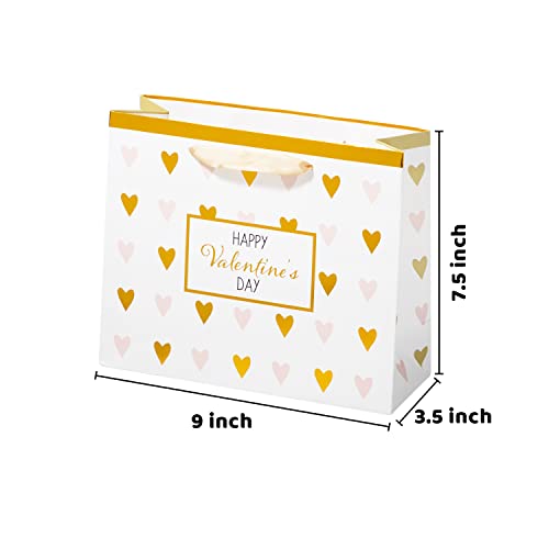 JOYIN 12 Valentine's Day Paper Gift Bags 9"x7.5"x3.5"with Handle, Paper Wrapping Kraft Bags for Funny Gift Giving Novelty Gift Exchange Gift Wrapping Valentines Gift Bags Party Favors (Gold)