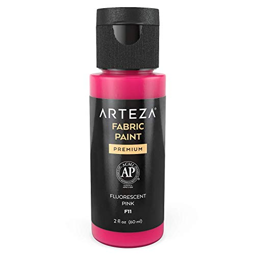 ARTEZA Permanent Fabric Paint, Set of 24 Colors, 60 ml Bottles, Washer & Dryer Safe, Textile Paint for Clothes, T-Shirts, Jeans, Bags, Shoes, Art and Craft Supplies for DIY Projects