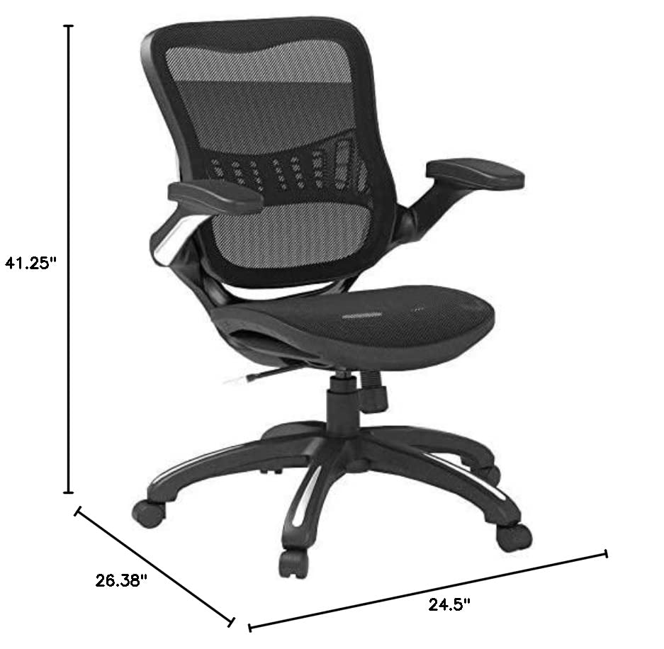 Office Star Ventilated Manager's Office Desk Chair with Breathable Mesh Seat and Back, Black Base, Black