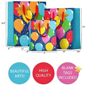 YE GIVING Birthday Gift Bags Assortment Assorted Sizes And Designs Pack Of 12 Includes Ribbon Handle And Blank Tags. Happy Birthday Gift Bags Set…