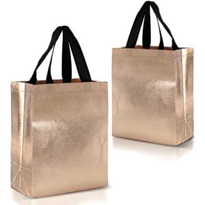 nush nush rose gold gift bags medium size – set of 12 reusable rose gold gift bags with handles – birthday gift bags, goodie bags, party favor bags, reusable gift bags, medium gift bags – 8x4x10