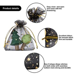 100 PCS 4.0x4.7 Inches Moon Star Printed Orchid Organza Bags Candy Gift Bags Stars and Moon Black Bag,Makeup Organza Favor Bags,Net gift Bags,Drawstring goody bags for Party, Jewelry, Festival