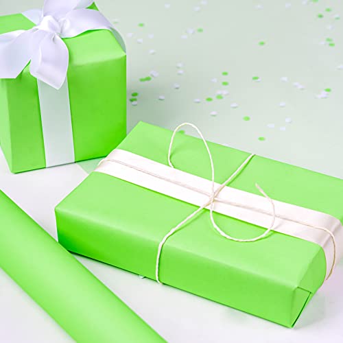 LeZakaa Green Matte Wrapping Paper Roll - Fluorescent Neon Solid Color Paper for Birthday, Valentine's, Mother's Day, Holiday - 17 inches x 32.8 Feet (47.23 sq.ft.)