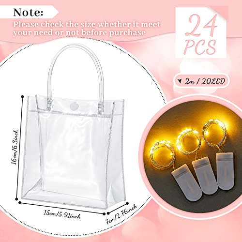 24 Pcs LED Light Clear Plastic Gift Bags Wedding Gift Bags with LED Fairy Lights Reusable Transparent PVC Gift Wrap Bag with Handle for Christmas Thanksgiving Wedding Birthday Baby Shower Party Favor