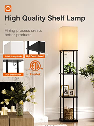 addlon Smart Modern Shelf Floor Lamp with RGB Bulb and White Lamp Shade - Display Floor Lamps with Shelves for Living Room, Bedroom and Office - Classic Black