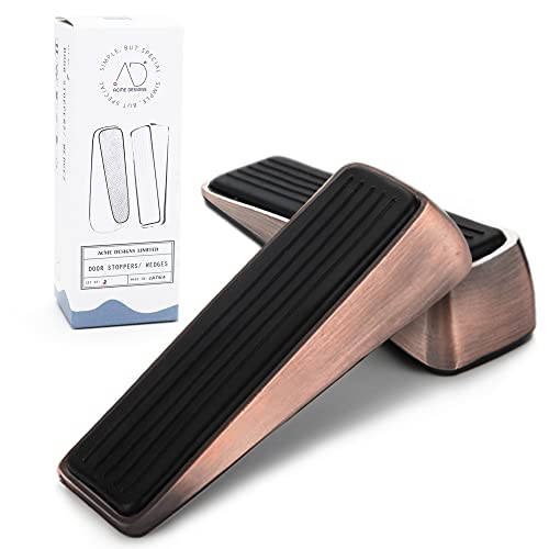 AD Set of 2 Heavy- Duty Metal Door Wedge Stoppers with Rubber Surfaces for Anti- Scratch & Anti- Slip, Suits for Any Door and Any Floor (Copper)