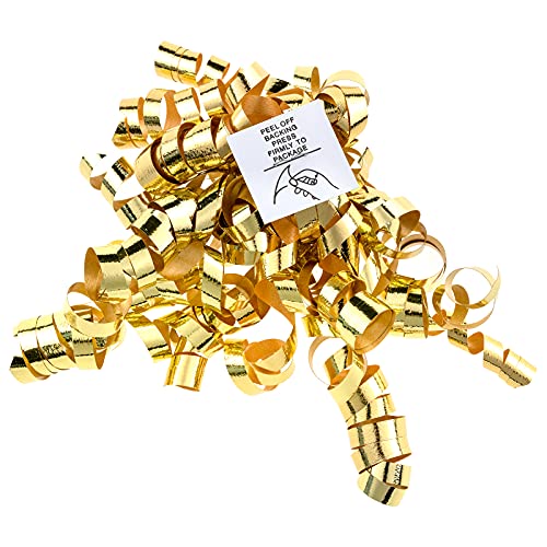 WRAPAHOLIC 12-Count Gold Self-Adhesive Curly Bows Gift Wrap Accessory - Perfect for Christmas, Birthday, Holiday, Party Favors Decorations