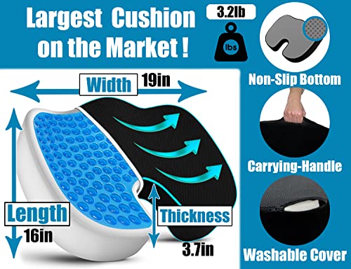 Orthopedic Gel Seat Cushion-Office Chair Cushion w/ 90% More Memory Foam for Sitting Comfort-Ergonomic for Coccyx, Tailbone, Sciatica & Back Pain Relief Perfect for Car, Truck, Wheelchair, Desk Chair