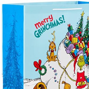 Hallmark Dr. Seuss Grinch Gift Bag Set for Kids (2 Bags: 1 Large 13", 1 Extra Large 15") The Grinch with Max and Sleigh (Red, Green, White, Blue), Assorted