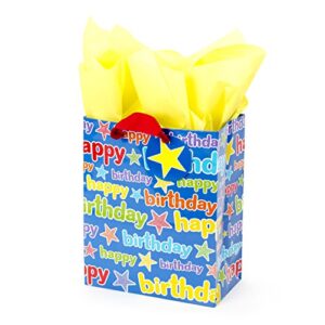 hallmark 9″ medium birthday gift bag with tissue paper (blue happy birthday)