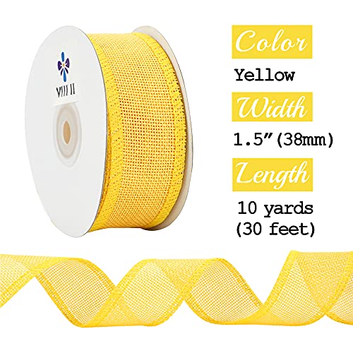 MEEDEE Yellow Burlap Ribbon 1.5 Inch Yellow Ribbon Wired Daffodil Yellow Ribbon Yellow Burlap Wired Ribbon for Yellow Fall Wreath, Gift Wrapping, Garland, Bows Making, Party Decorations(10 Yards)