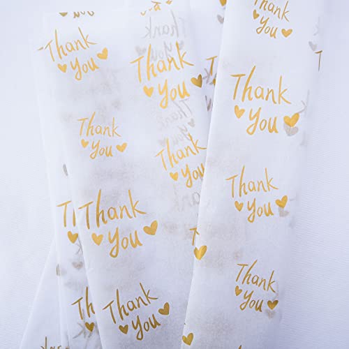 MR FIVE 100 Sheets White with Metallic Gold Thank You Tissue Paper Bulk,20" x 14",Gold Thank You Tissue Paper for Packaging,Gift Bags,Metallic Gold Tissue Paper for Graduation,Birthday,Thanksgiving