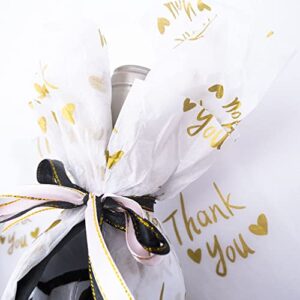 MR FIVE 100 Sheets White with Metallic Gold Thank You Tissue Paper Bulk,20" x 14",Gold Thank You Tissue Paper for Packaging,Gift Bags,Metallic Gold Tissue Paper for Graduation,Birthday,Thanksgiving