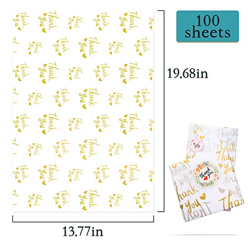 MR FIVE 100 Sheets White with Metallic Gold Thank You Tissue Paper Bulk,20" x 14",Gold Thank You Tissue Paper for Packaging,Gift Bags,Metallic Gold Tissue Paper for Graduation,Birthday,Thanksgiving