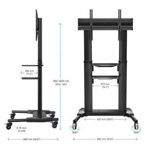 ONKRON Mobile TV Stand with Wheels Rolling TV Stand for 40-80 Inch LED LCD Flat or Curved Screen TVs up to 122 lbs - Height Adjustable TV Cart with Shelves - Portable TV Stand (TS2771) Black