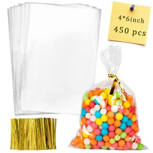 labeol cellophane bags 450pcs 4x6 treat bags with ties goodie bags clear plastic bags for packaging party favor gift cookie candy bakery valentines day easter cellophane wrap