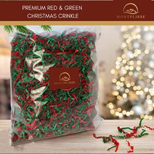 Montplisse Crinkle Cut Paper Shred Filler, Shredded Paper for Gift Baskets, Perfect Festive Basket Filler for Christmas Gifts. 1LB. Brilliant Red & Green Crinkle Paper fills 4 gift boxes.