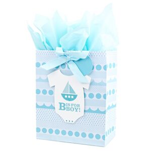hallmark 13″ large gift bag with tissue paper for baby showers, new moms and more (b is for boy, blue)