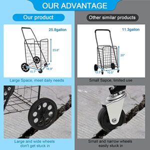 LUCKYERMORE Folding Grocery Shopping Cart with Durable Wheels Collapsible Large Metal Utility Cart for Daily use, Black