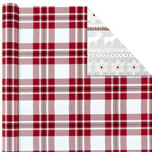 Hallmark Holiday Reversible Wrapping Paper Bundle, Rustic Christmas (Pack of 3, 120 sq. ft. ttl) Plaid, Barn, Red Truck, Moose, Woodland Scenes