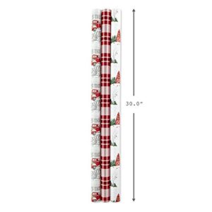 Hallmark Holiday Reversible Wrapping Paper Bundle, Rustic Christmas (Pack of 3, 120 sq. ft. ttl) Plaid, Barn, Red Truck, Moose, Woodland Scenes