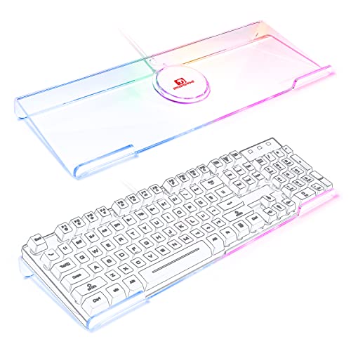 SELORSS Computer Keyboard Stand for Desk, Clear Acrylic Keyboard Tray 366 RGB LED Backlit, Keyboard Riser with USB Interface,Desk Riser for Easy Ergonomic Typing and Working at Home&Office