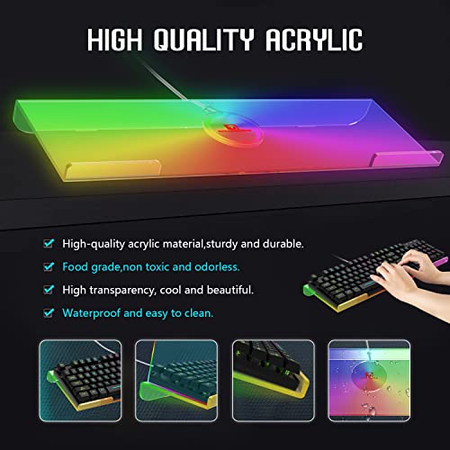 SELORSS Computer Keyboard Stand for Desk, Clear Acrylic Keyboard Tray 366 RGB LED Backlit, Keyboard Riser with USB Interface,Desk Riser for Easy Ergonomic Typing and Working at Home&Office