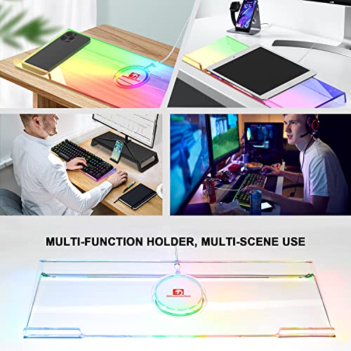 SELORSS Computer Keyboard Stand for Desk, Clear Acrylic Keyboard Tray 366 RGB LED Backlit, Keyboard Riser with USB Interface,Desk Riser for Easy Ergonomic Typing and Working at Home&Office