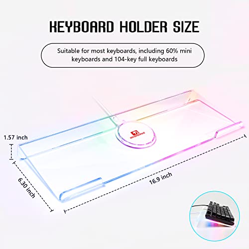 SELORSS Computer Keyboard Stand for Desk, Clear Acrylic Keyboard Tray 366 RGB LED Backlit, Keyboard Riser with USB Interface,Desk Riser for Easy Ergonomic Typing and Working at Home&Office