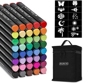 fabric markers pens, shuttle art 40 colors dual tip fabric markers permanent no bleed markers for t-shirts sneakers, non-toxic & child safe permanent fabric pens for kids adult painting writing