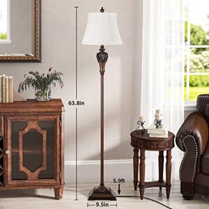 Vintage Floor Lamp for Living Room Traditional Farmhouse Tall Standing Lamp Mid-Century Antique Bedroom Pole Lamp with White Fabric Shade Rustic Bright Lighting Elegant Reading Lamp Retro Home Decor