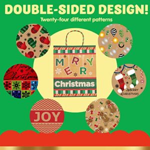 JOYIN 24 Christmas Foil Kraft Gift Bags Assorted Sizes with Twine Handles for Xmas Holiday Present Wrap Décor, Kraft Goody Bags, School Classroom Party Favor Supplies, Goodie Bags Decoration.