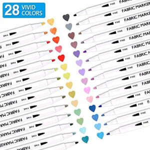 28 Colors Fabric Markers, Shuttle Art Fabric Markers Permanent Markers for T-Shirts Clothes Sneakers Jeans with 11 Stencils 1 Fabric Sheet,Permanent Fabric Pens for Kids Adult Painting Writing