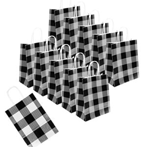 iceyyyy 10pieces black and white buffalo plaid kraft bags paper gift bag with handle for valentine’s day, mother’s day, halloween, thanksgiving, christmas, party, wedding gift
