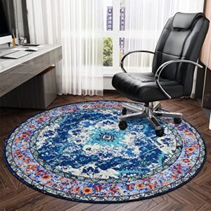 vaukki vintage 4 ft round desk chair mat, non slip desk floor mat for hardwood floor, waterproof office floor mat chair floor protector for rolling chair, blue