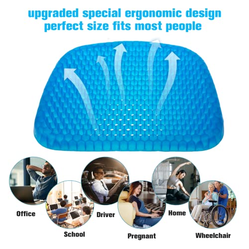 GHEMYULP Gel Seat Cushion,Office Chair Car Wheelchair Seat Cushion for Long Sitting,Cooling Seat Cushion Honeycomb Design with Non-Slip Cover,Pressure Relief(Arc:16.5 x 15.0 x 1.9 inches)