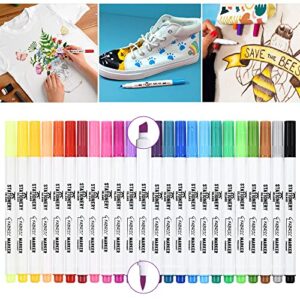 Stationery Island Fabric Markers 24 Colors Textile Permanent Marker Pen No Bleed Paint for Adults Kids Clothes Laundry T-Shirt, Shoes Handbags Graduation Signatures - Dual Felt Tip Nibs 1mm & 2mm