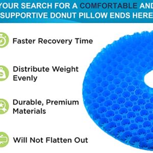 Gel Enhanced Donut Pillow for Tailbone Pain - Non-Slip Orthopedic Gel Butt Cushion for Hemorrhoids, Postpartum, Pregnancy, Bed Sores, Sitting - Honeycomb Breathable Orthopedic Sitting Pillow