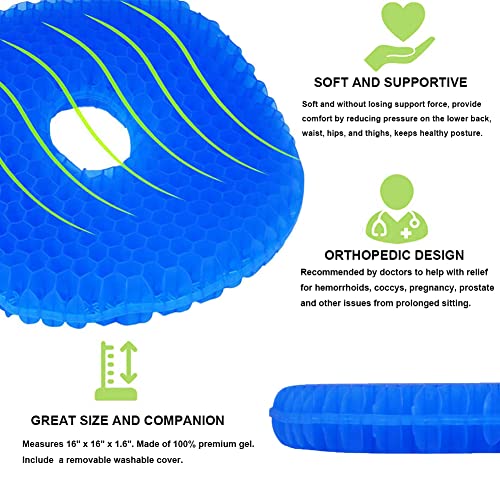 Gel Enhanced Donut Pillow for Tailbone Pain - Non-Slip Orthopedic Gel Butt Cushion for Hemorrhoids, Postpartum, Pregnancy, Bed Sores, Sitting - Honeycomb Breathable Orthopedic Sitting Pillow