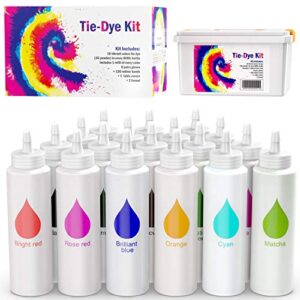 tie dye kit for kids and adults – easy diy tie dye party kit with 18 colors, fabric dye refills, rubber bands, gloves, table cover + more supplies – fun-at-home holiday or birthday gift (rainbow)