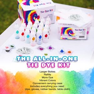 Tie Dye Kit for Kids and Adults - Easy DIY Tie Dye Party Kit with 18 Colors, Fabric Dye Refills, Rubber Bands, Gloves, Table Cover + More Supplies - Fun-at-Home Holiday or Birthday Gift (Rainbow)