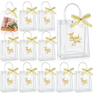 24 pack thank you gift bags clear pvc plastic gift bag with handle transparent gift tote bag wedding gift bag ribbon for baby shower party birthday favor 8 x 4 x 10 inch (cute style)