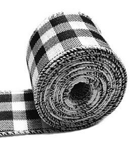 christmas plaid wired ribbons gingham burlap ribbon，white and black wrapping ribbon plaid ribbon for christmas decoration crafts making