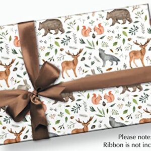 Stesha Party Woodland Wrapping Paper Forest Animal Baby Gift Wrap - 30 x 20 Inch (3 Sheets)