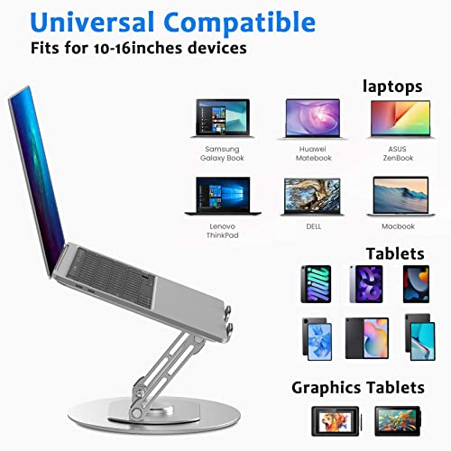 Mercase Laptop Stand for Desk, Adjustable Notebook Stand with 360 Rotating Base,Foldable and Portable Laptop Riser for MacBook Air, Pro, Dell, HP, Lenovo All 10-16 Inch Laptops, Sliver