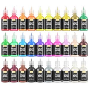 ARTEZA Fabric Paint, 30 Colors, Permanent 3D Paint, Glow-in-the-Dark, Glitter, Neon, and Metallic Hues, 30-ml Bottles, for Textiles, Canvas, and Wood