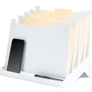 stealtho desk or wall file organizer patented – hanging magazine holder – desktop folder sorter with boltless assembling system – 5 tray sections – white